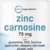 Zinc Carnosine 75mg - Suplemento Vegano com Glutamina e Raiz de Alcaçuz para Saúde Digestiva