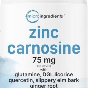 Zinc Carnosine 75mg - Suplemento Vegano com Glutamina e Raiz de Alcaçuz para Saúde Digestiva