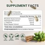 Cápsulas de Extrato de Rhodiola Rosea - Fórmula Adaptogênica com Ashwagandha, L-Theanine e Pimenta Preta para Suporte ao Estresse e Foco Mental - 90 Cápsulas - 2