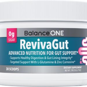Balance ONE L-Glutamina em Pó com Carnosina de Zinco - Fórmula Avançada para Reparação do Intestino e Suporte Digestivo
