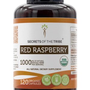 Capsulas de Framboesa Vermelha Orgânica Secrets of the Tribe - Suplemento Herbal Natural e Vegetariano