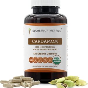 Cápsulas de Cardamomo Orgânico USDA Secrets of the Tribe - Suplemento Natural de Ervas (120 cápsulas)
