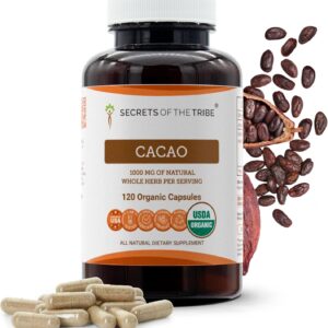 Cápsulas de Cacau Orgânico Secrets of the Tribe 120 Unidades - Potente Fonte de Antioxidantes e Energia Natural