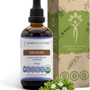 Extrato de Brahmi Sem Álcool Secrets of the Tribe - 4 oz de Bacopa Monnieri Orgânico para Saúde Cognitiva