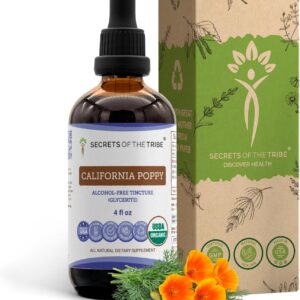 Tintureira de Papoila da Califórnia Orgânica 4oz - Extrato Sem Álcool para Relaxamento e Sono