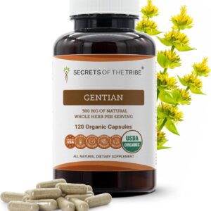 Cápsulas Orgânicas de Gentiana Lutea Secrets of the Tribe - Suplemento Herbal Natural e Vegetariano