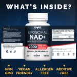 Suplemento MOM NUTRIX Lipossomal de NAD com Resveratrol - 2000 mg de Pureza Elevada para Energia e Saúde da Pele - 3