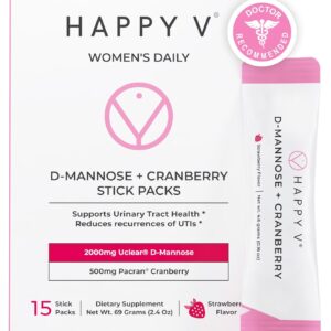 Happy V D-Mannose + Cranberry 15 Stick Packs - Suporte Natural para a Saúde do Trato Urinário Feminino