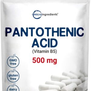 Ácido Pantotênico Micro Ingredients 500mg - Suplemento de Vitamina B5 para Energia e Saúde Metabólica