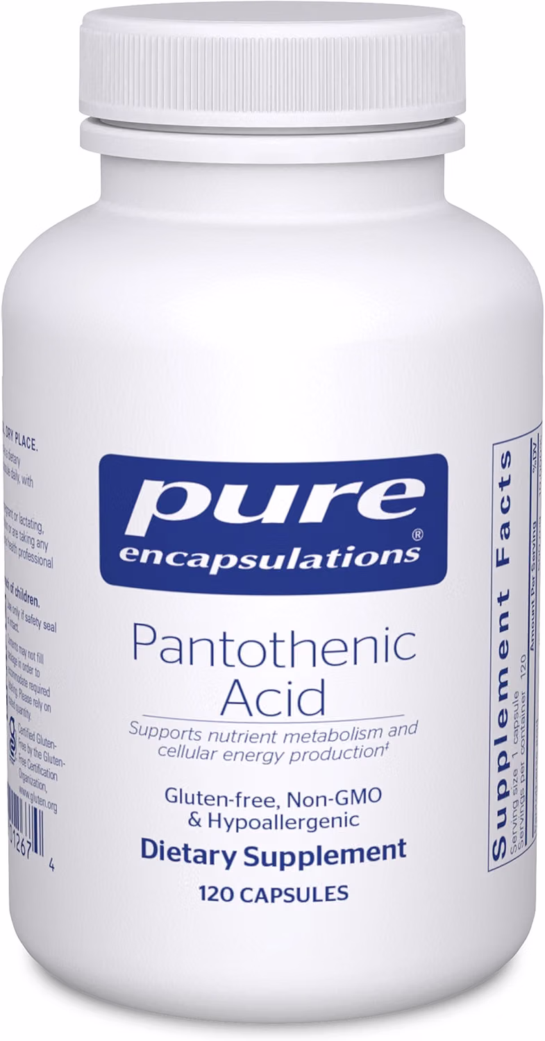 Ácido Pantotênico Pure Encapsulations 120 Cápsulas – Aumento de Energia Celular e Metabolismo