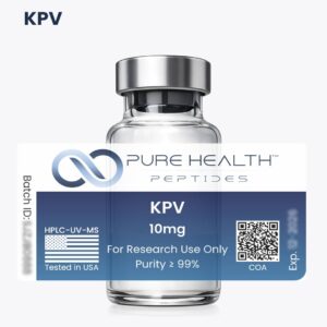 Frasco de KPV Pure Health Peptides 5 mg, peptídeo liofilizado para pesquisa