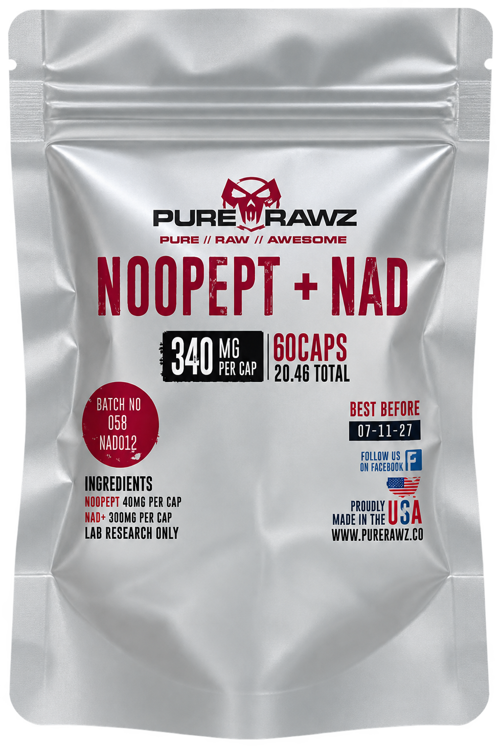 Noopept + NAD+ 340 mg PureRawz – 60 Cápsulas